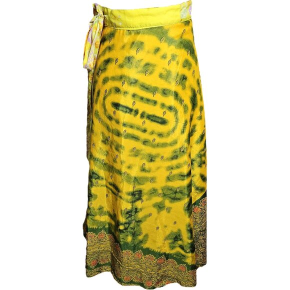 Womens Reversible Wrap A-line Maxi Skirt Med to XL. Yellow and Green - Picture 4 of 10